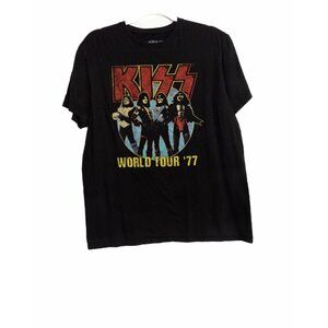 Kiss World Tour 1977 Mens Black T-Shirt Short Sleeve Crew Neck Pure Cotton L